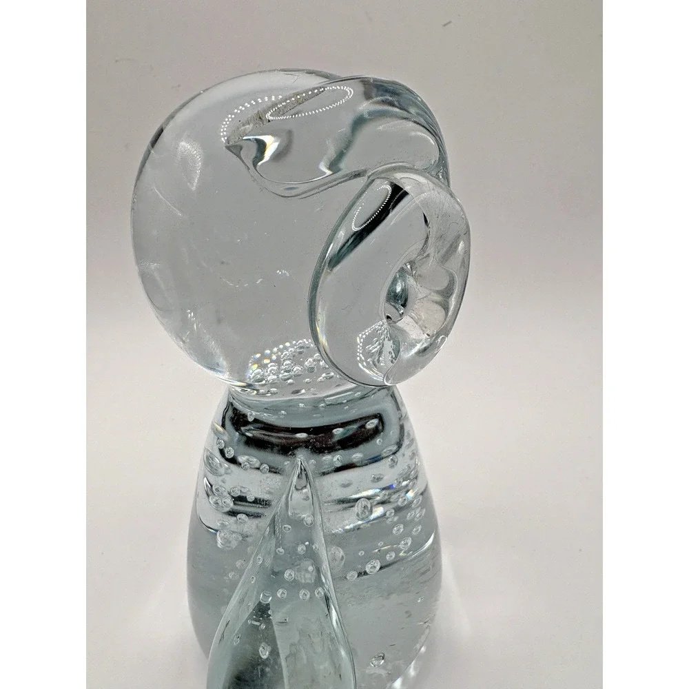 Retro Artisan Clear Blown Art Glass Owl Big Eyes Bubbles 5.5